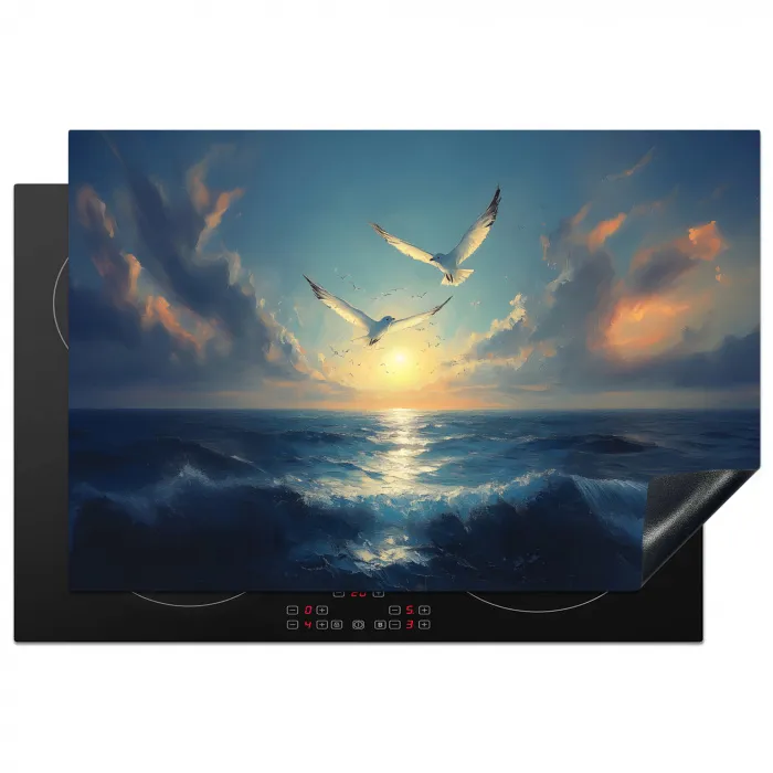 Meeuwen - Zee - Wolken -Blauw Inductie beschermer vinyl 3mm klein -3d