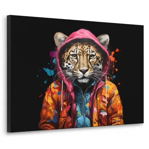 Graffiti - Luipaard - Zwart - Jas Textielframe zwart klein -3d
