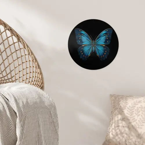 Vlinder - Blauw - Contrast Wandcirkel behangsticker klein -sfeer4