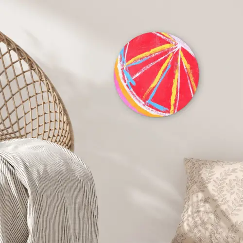 Grapefruit - Geschilderd - Roze - Strepen Wandcirkel kunststof plaat 5mm dik klein -sfeer5