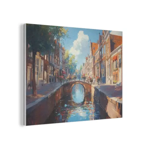 Stad - Gracht - Zon - Fietsen PET vilt klein -3d