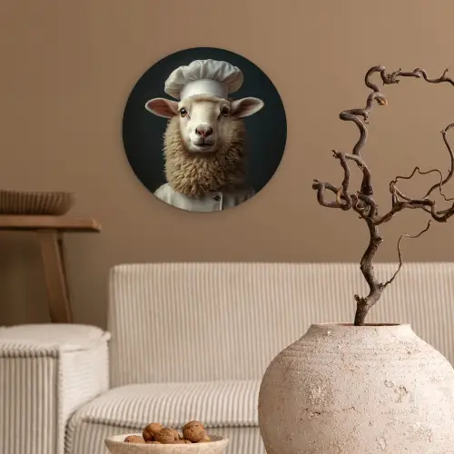 Schaap - Wol - Kok Wandcirkel kunststof plaat 5mm dik klein -sfeer1