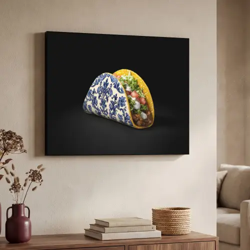 Taco - Vlees - Salade - Delftsblauw - Motief Textielframe zwart klein -sfeer3