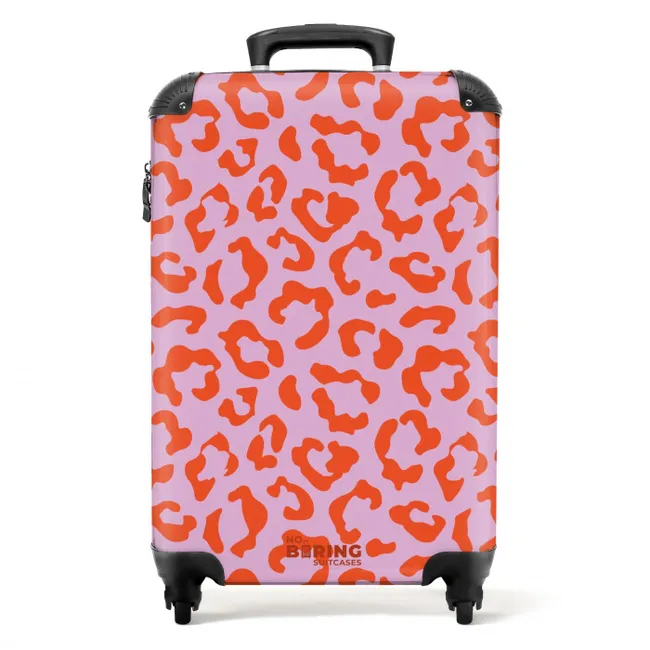 Dierenprints - Panterprint koffer in oranje en lichtroze NBS - Handbagage koffer - Unisex middel -productfoto_recht