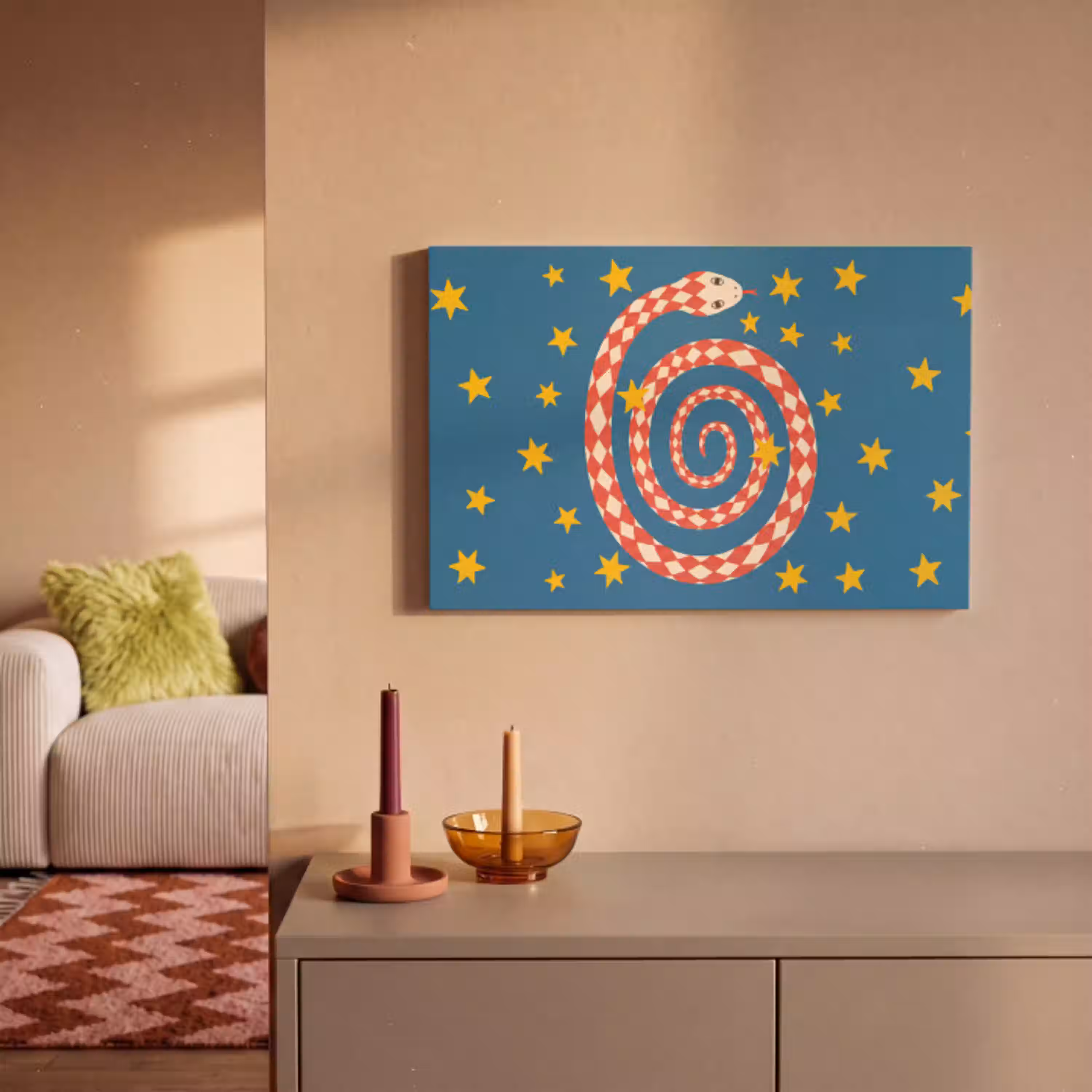 Slang - Spiraal - Dieren - Illustratie - Rood canvas 2cm klein -sfeer1