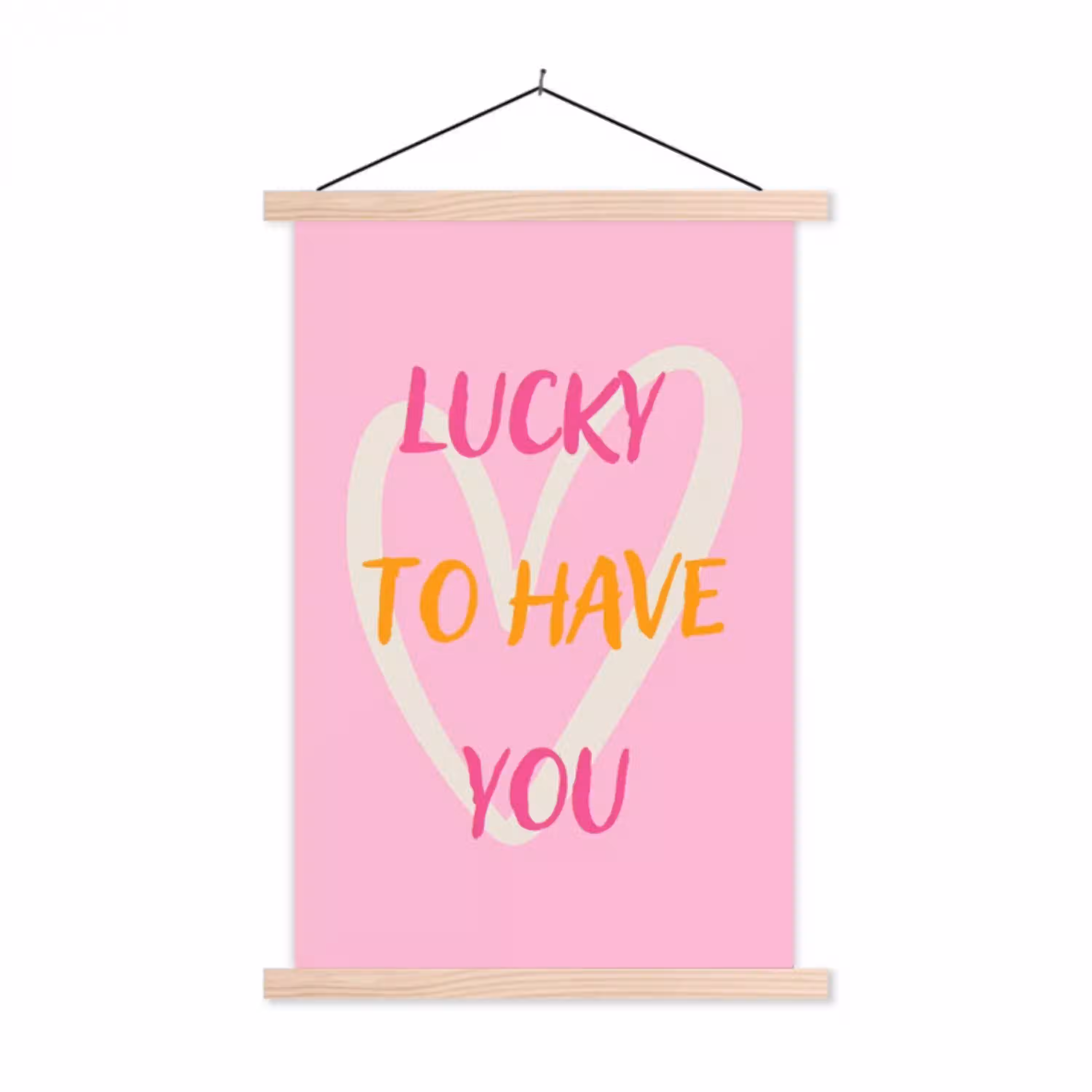 Lucky - Love - Valentijn - Roze textielposter latten blank klein -3d