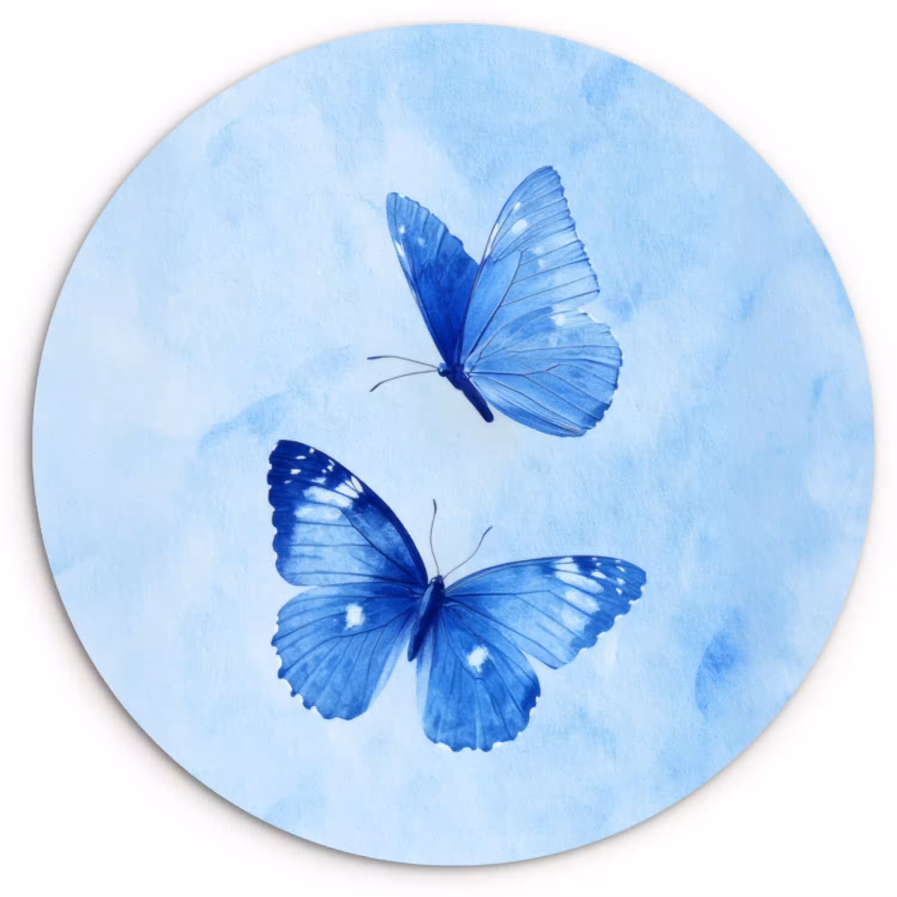 Vlinders - Sierlijk - Blauw Wandcirkel kunststof plaat 5mm dik klein -3d