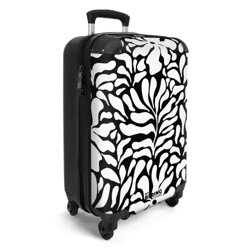 Abstract - Zwart/Wit Bloemenpatroon NBS - Handbagage koffer - Kinderen Unisex middel -productfoto_3d