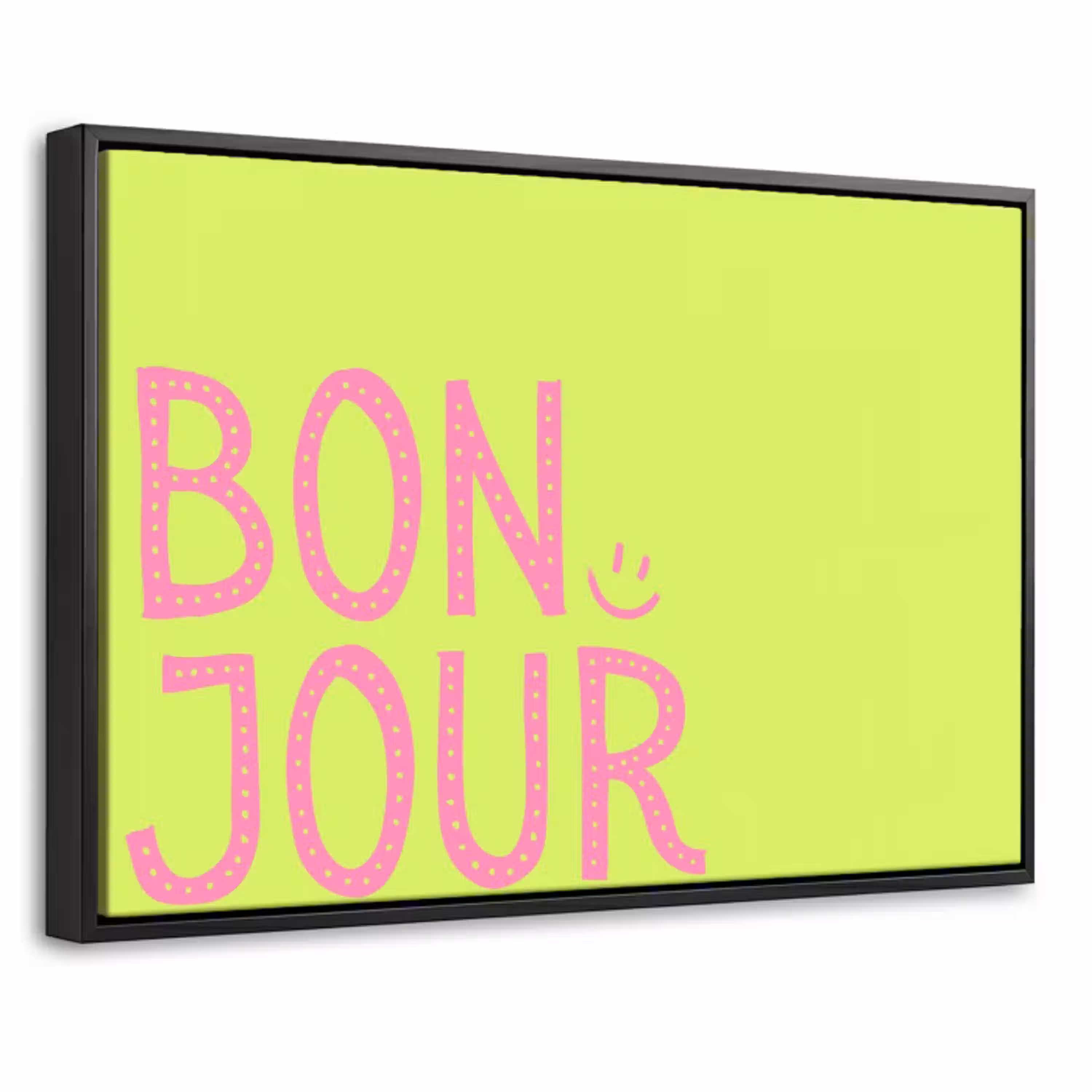 Groen - Smiley - Bonjour - Roze Canvas met baklijst klein -threedimensional_3d_global