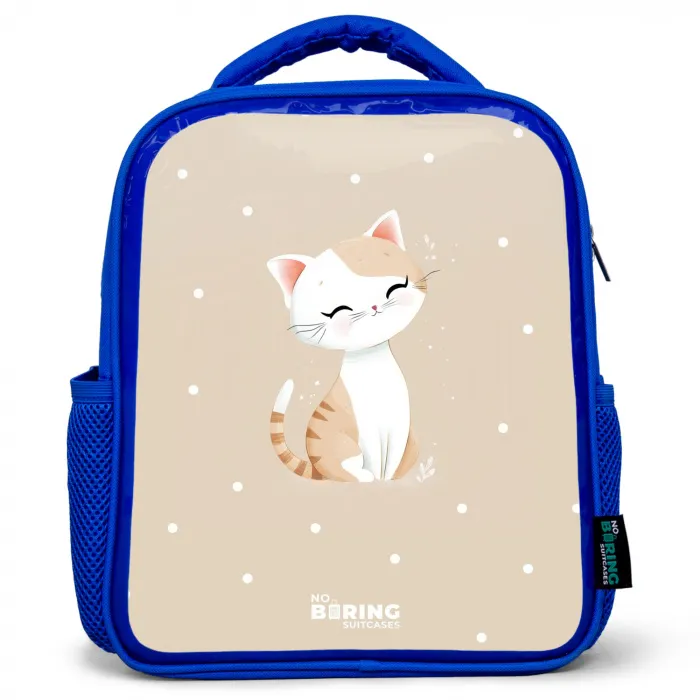 Kat omringd door beige stippen Kinderrugzak - Blauw middel -3d