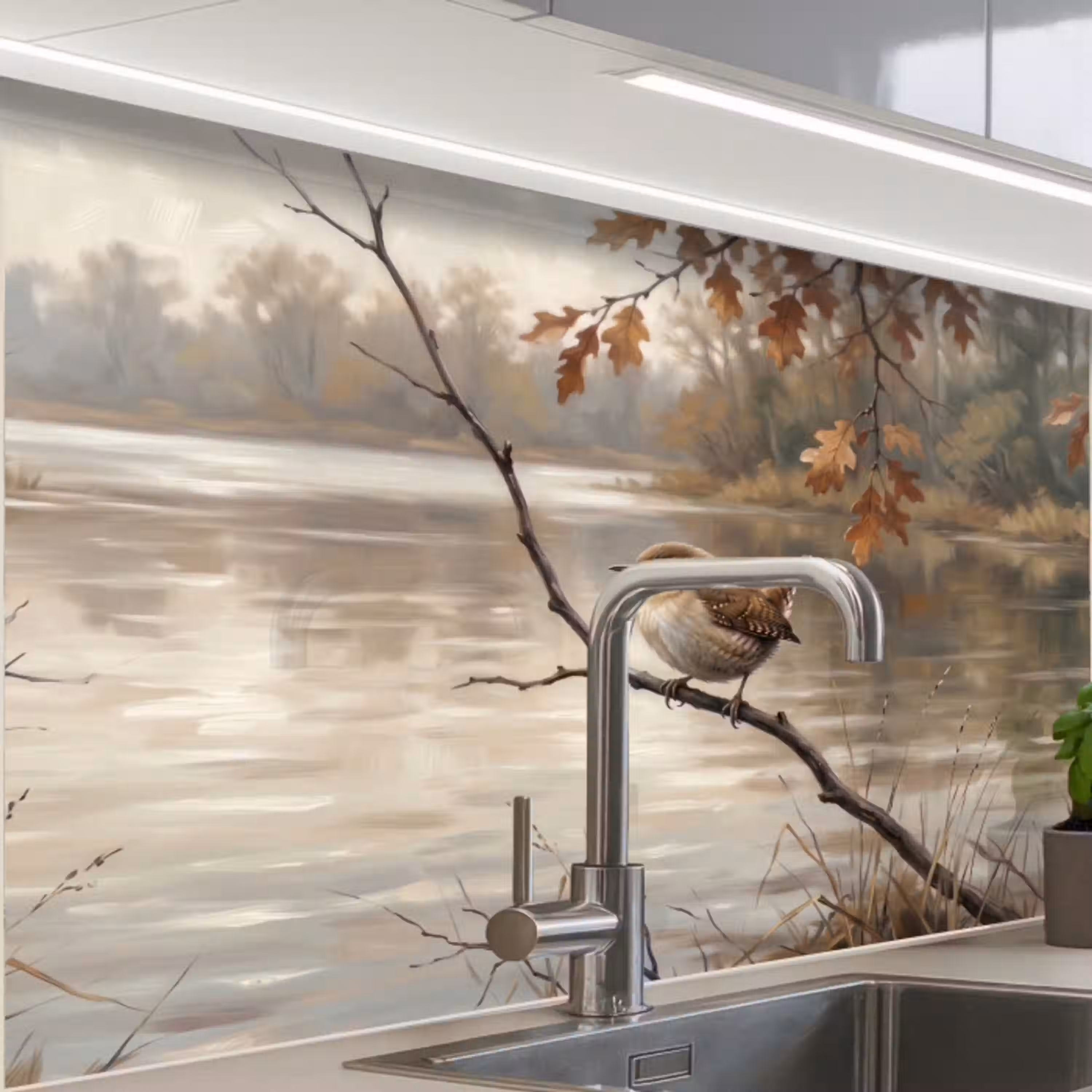 Winterkoninkje - Tak - Rivier - Natuur - Sfeervol keuken achterwand 2 middel -zzzz3d_schuin