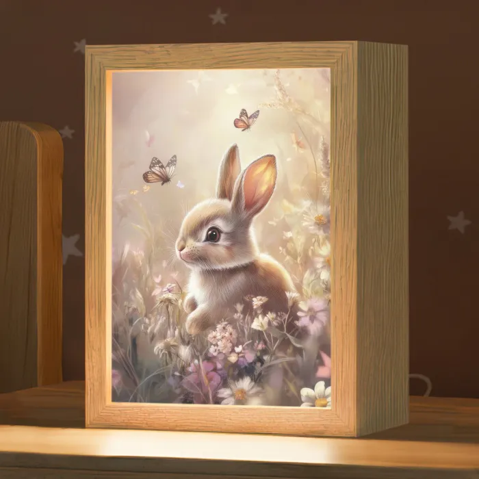 Konijntje - Bruin - Bloemen - Vlinders Light Box met kabel klein -zzz_3d_website