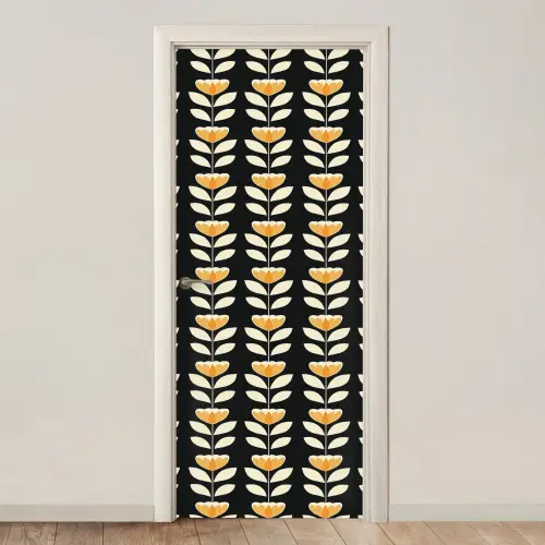 Retro - Bloem - Zwart - Okergeel deurposter klein 289 -3d_beige