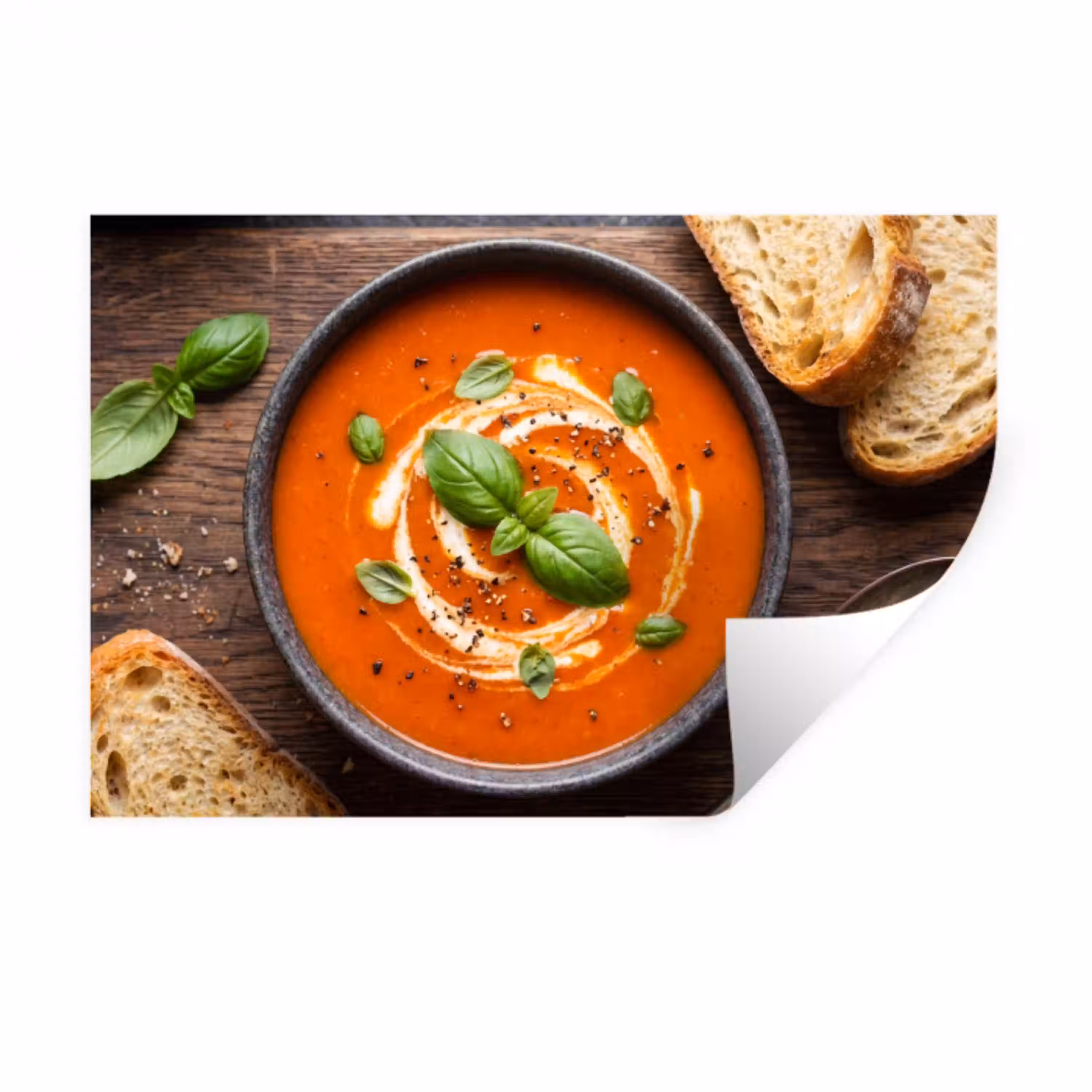 Eten - Soep - Basilicum - Rustiek - Rood Muursticker klein -3d
