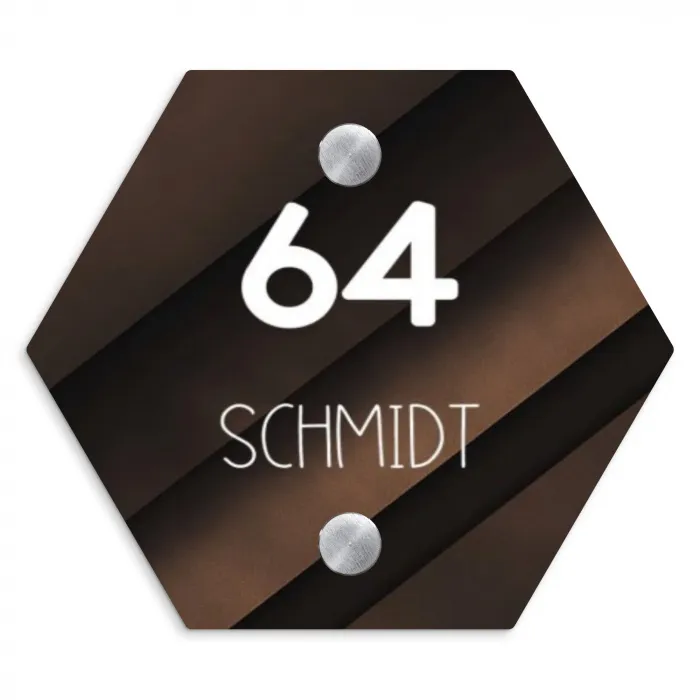 Bruine diagonale banen - Modern Naambord Hexagon klein -3d