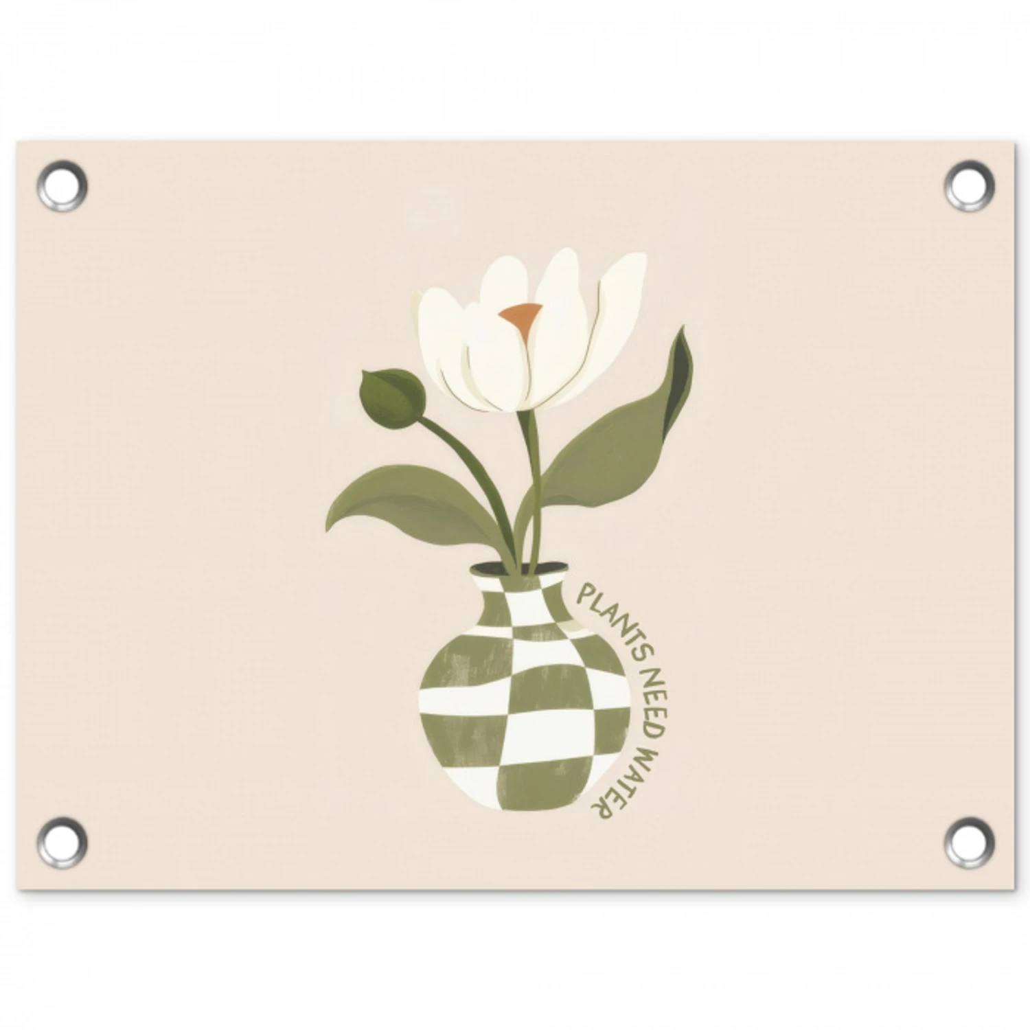 Bloem - Wit - Vaas - Quote tuinposter los doek klein -3d