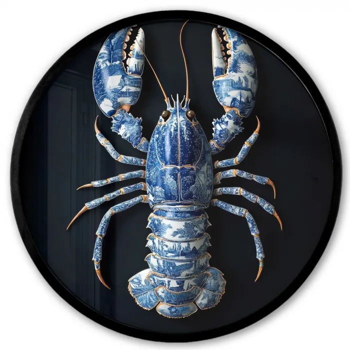 Kreeft - Delftsblauw - Schild - Stoer Fotolijst rond zonder passe partout klein -3d