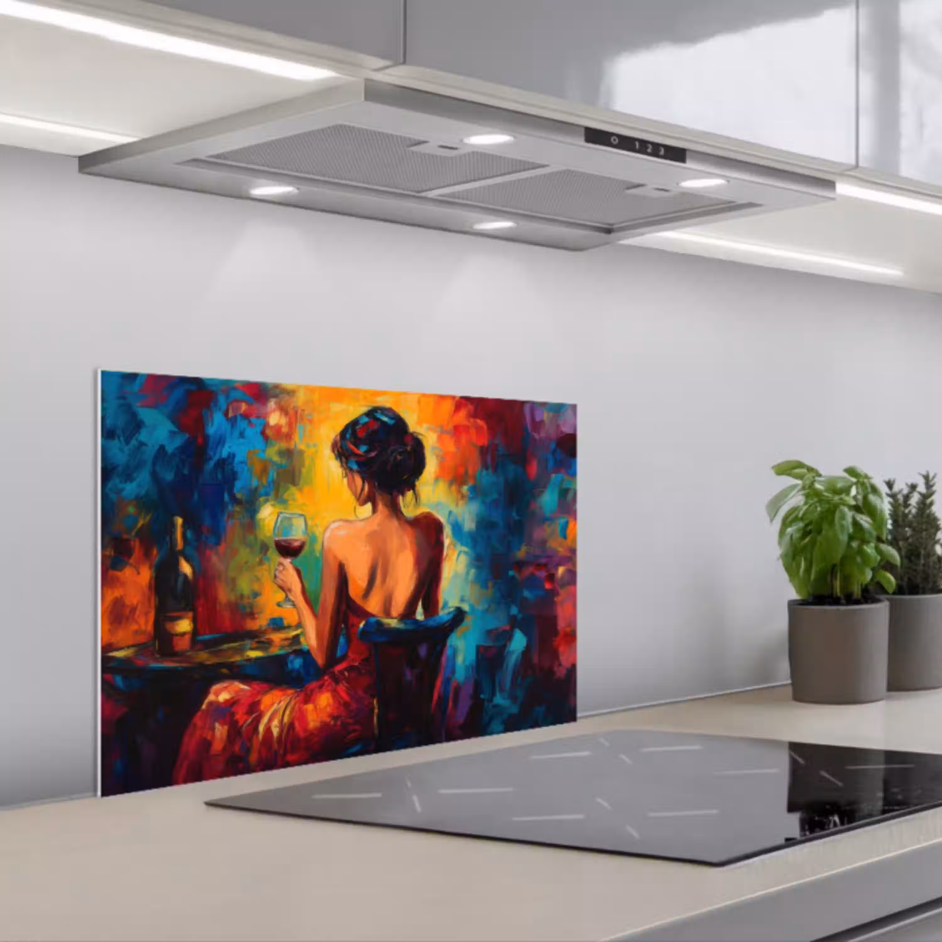 Wijn - Vrouw - Sfeervol - Kleurrijk keuken achterwand spatscherm klein -3d_schuin