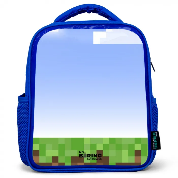 Pixel wereld Kinderrugzak - Blauw middel -3d