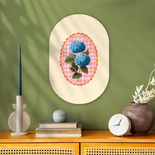 Bloemen - Blauw - Lijst - Bladeren Wandcirkel Ovaal Forex klein -sfeer2