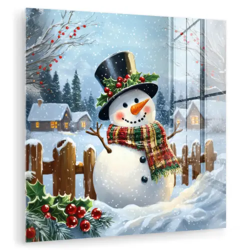 Sneeuwpop - Winterdorp - Kleurrijk plexiglas 5mm klein -zzzproduct_nieuw