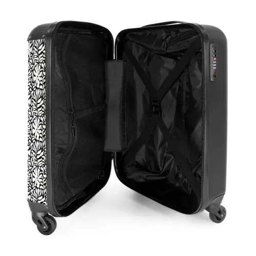 Bloemen en bladeren op zwarte achtergrond NBS - Handbagage koffer - Volwassenen Unisex middel -binnenkant