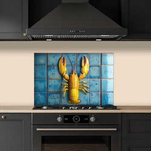 Kreeft - Geel - Blauw - Tegels keuken achterwand spatscherm klein -sfeer1