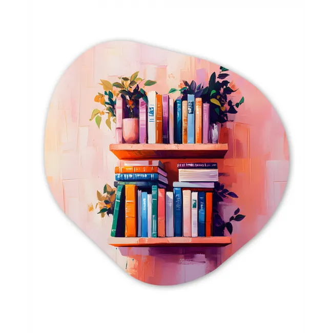 Planken - Boeken - Bladeren Wandcirkel Organisch Aluminium middel -3d