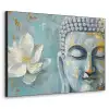 Boeddha - Bloem - Lotus - Goud - Blauw Textielframe zwart klein -3d