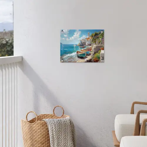 Boten - Rotsen - Zee - Zon tuinposter los doek klein -sfeer8