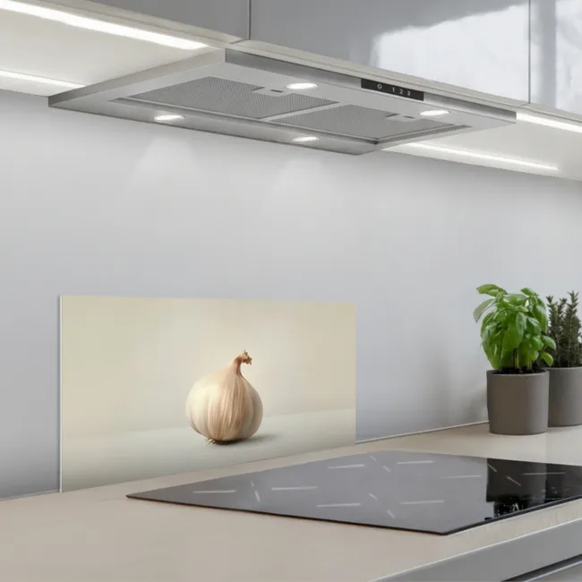 Knoflook - Natuurlijk - Beige keuken achterwand spatscherm klein -3d_schuin