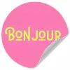 Roze - Groene Bonjour - art-deco Wandcirkel behangsticker klein -3d