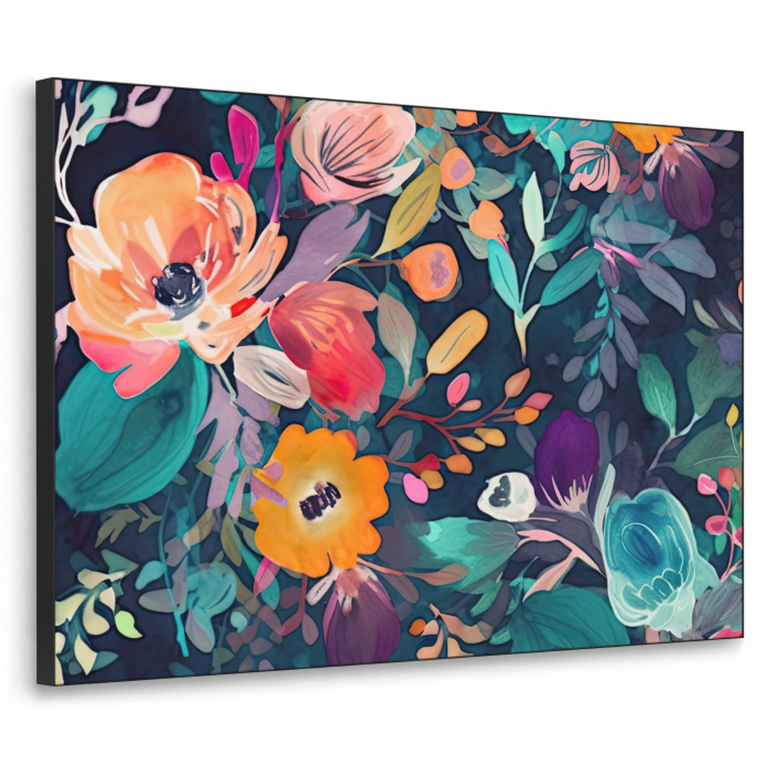 Kleurrijk - Bloemen - Kunst - Natuur - Hippie Textielframe zwart klein -3d