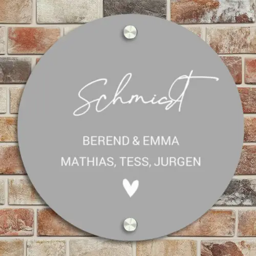 Effen lichtgrijs - Sierlijk Naambord Rond klein -sfeer2