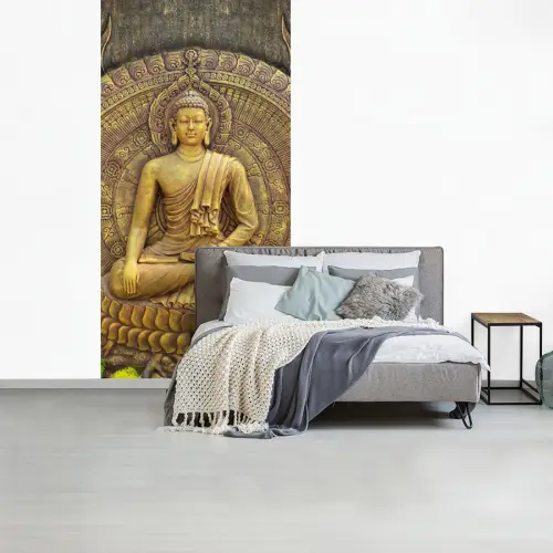 Goud - Boeddha beeld - Spiritueel - Meditatie fotobehang vinyl groot -slaapkamer