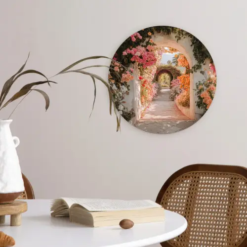 Doorkijk - Boog - Bloemen - Pastel Wandcirkel plexiglas klein -sfeer4