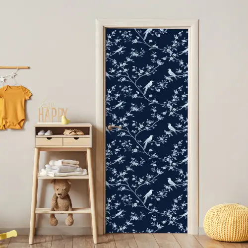 Grafisch - Bloesemtak - Blauw deurposter klein 289 -sfeer4