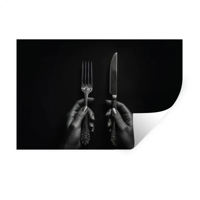 Bestek - Zwart - Wit Muursticker klein -3d