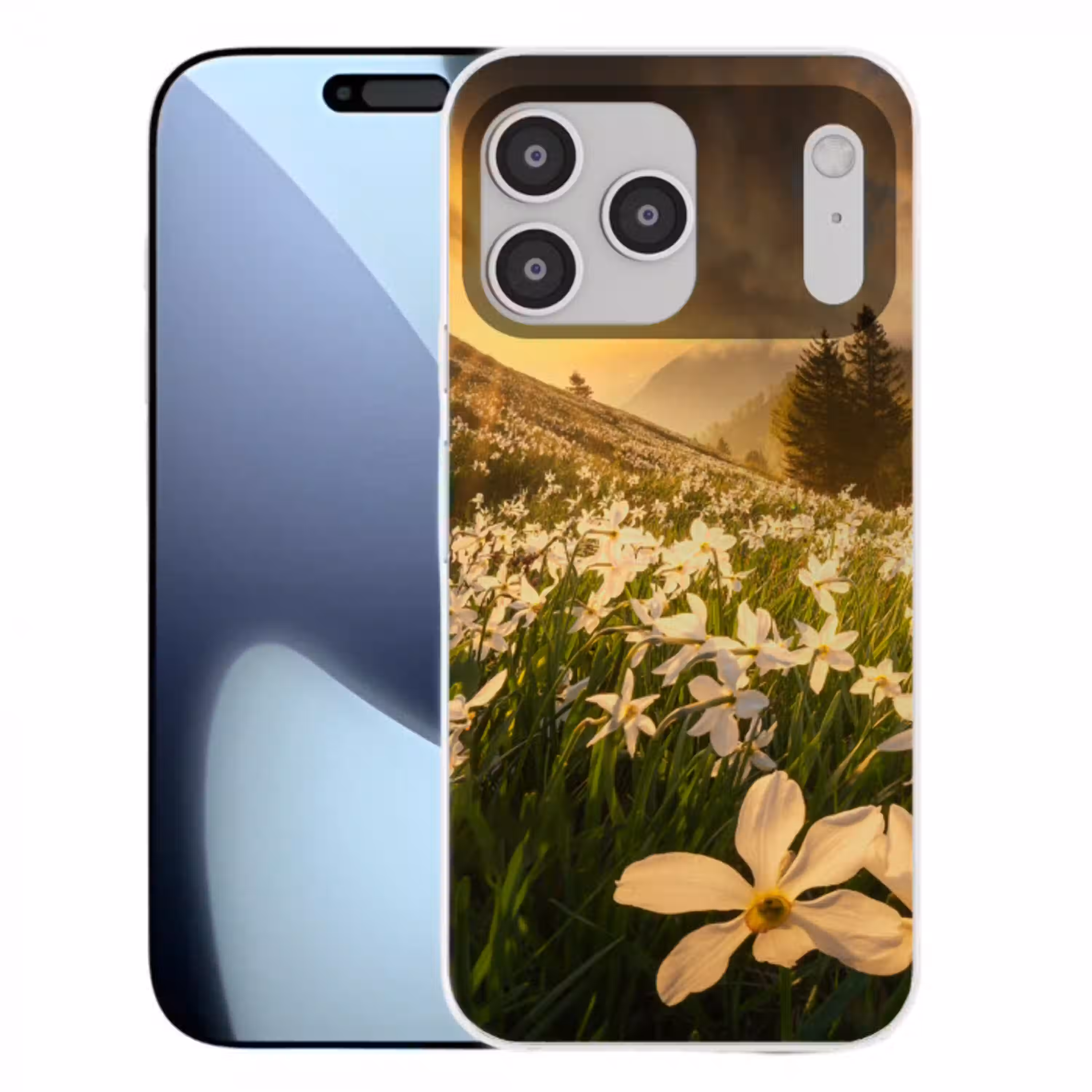 Bloemenveld - Heuvels - Zonsondergang - Berg - Natuur - Wit - Heuvels Telefoonhoesje iPhone 17 Pro Max klein -3d