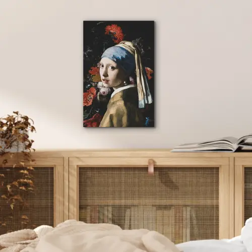Meisje met de parel - Johannes Vermeer - Bloemen - Rood aluminium wit klein -sfeer3