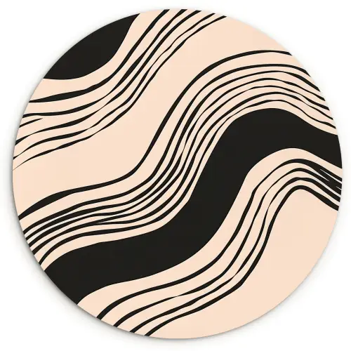 Golven - Zwart - Zandkleur Wandcirkel kunststof plaat 5mm dik klein -3d