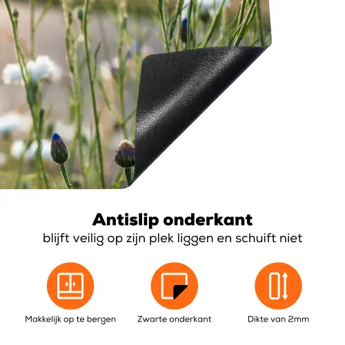 Bloemen - Zomer - Korenbloem - Blauw - Zon - Wolken Inductie beschermer vinyl 3mm klein -zzzzzzz-td-onderkant