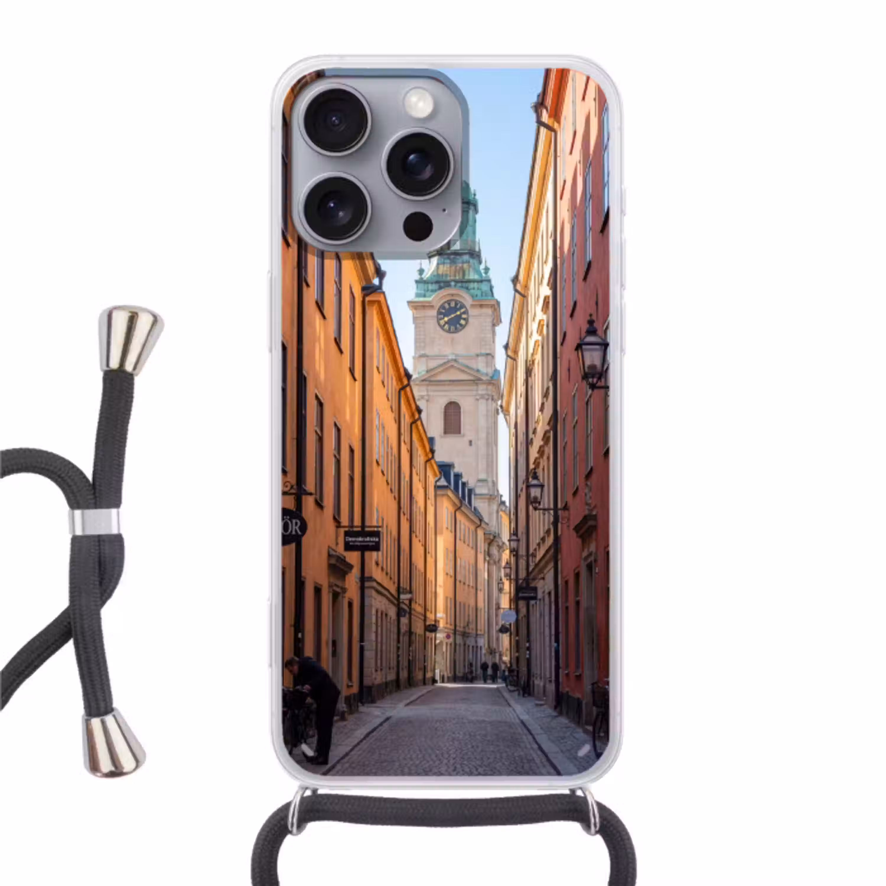 Straat - Klokkentoren - Stad - Architectuur - Historisch Hoesje iPhone 16 Pro Max met koord klein -3d