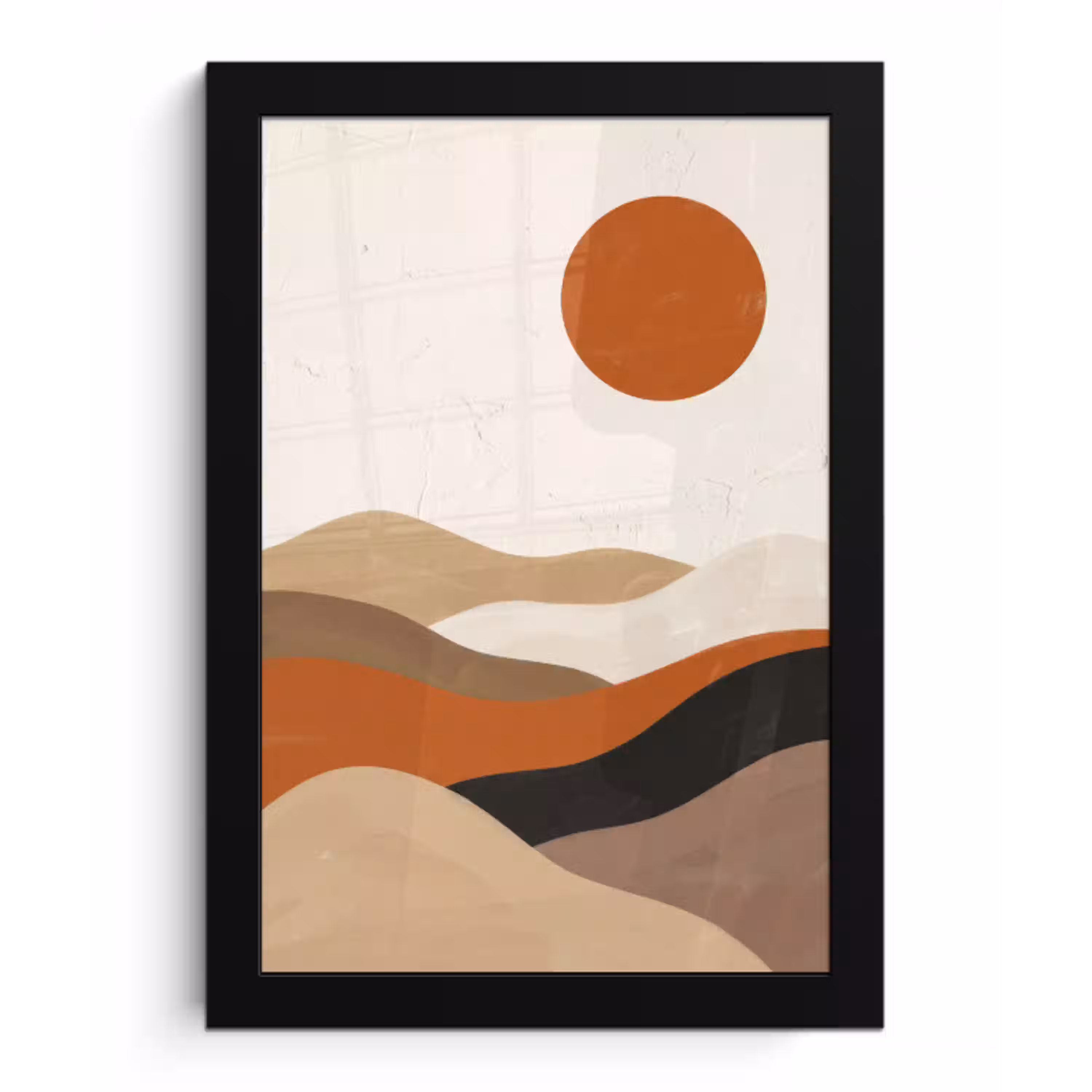Landschap - Heuvels - Zon - Abstract - Oranje fotolijst zwart zonder passe partout klein -3d