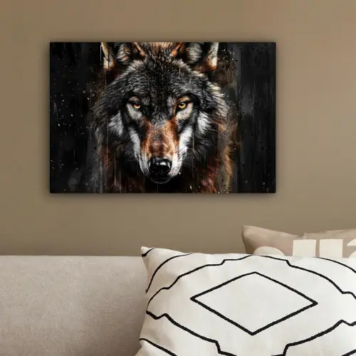 Dieren - Wolf - Portret - Zwart - Bruin canvas 2cm klein -sfeer3