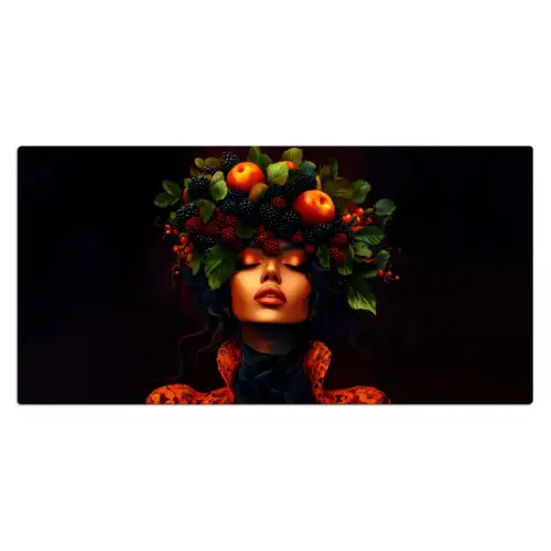 Vrouw - Zwart - Bessen - Bramen - Appels Muismat XXL klein -3d_leeg