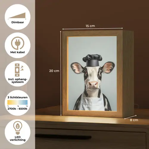 Koe - Zwart - Wit - Kok Light Box met kabel (Tafellamp) klein -USP_NL