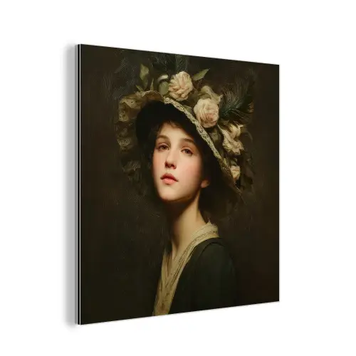 Bloemenhoed - Portret - Vrouw aluminium wit klein -3d