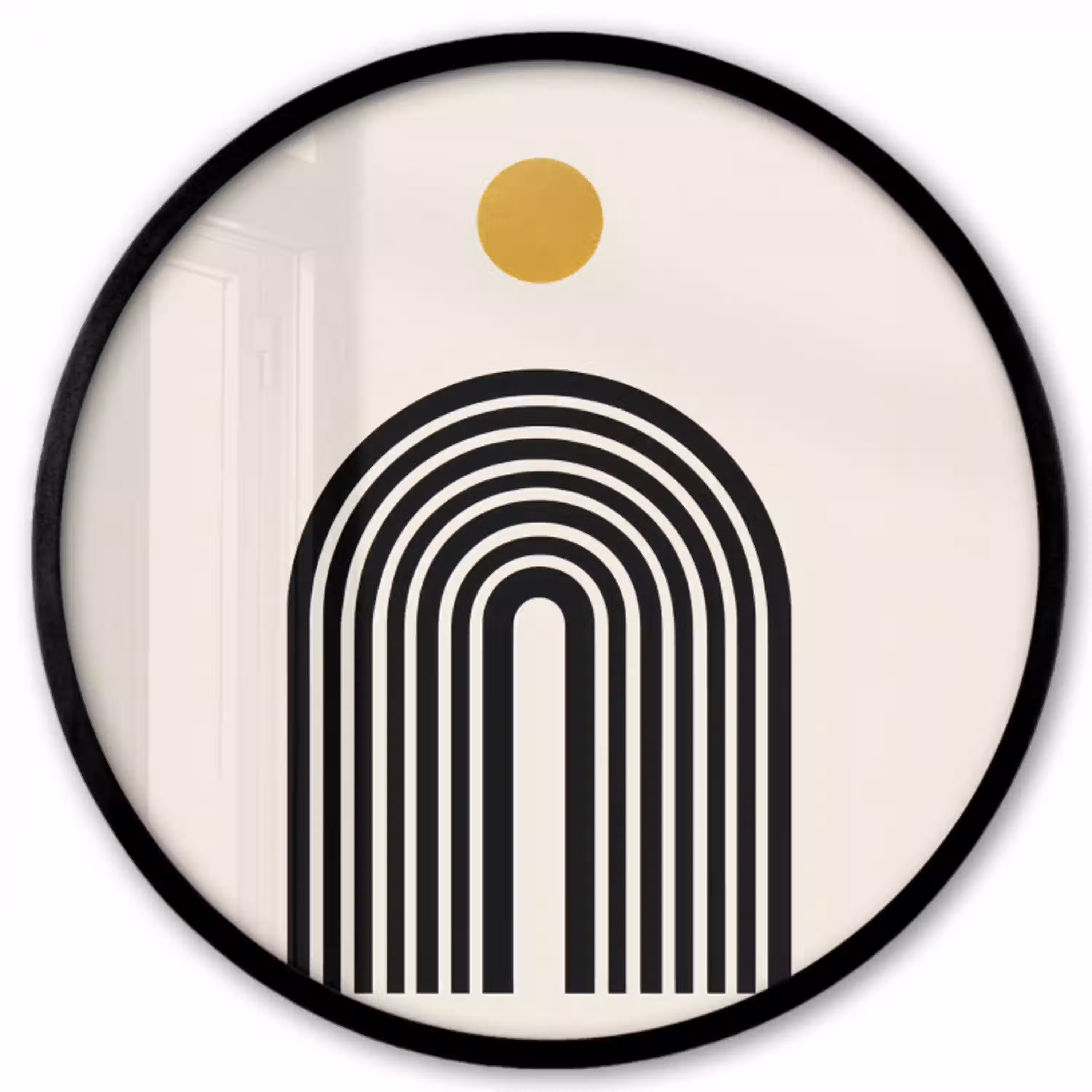 Minimalistisch - Zwarte boog - Gouden cirkel Fotolijst rond zonder passe partout klein -3d