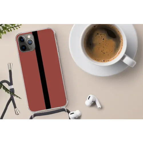 Rood - Zwart - Streep - Minimalistisch Hoesje iPhone 12 Pro met koord klein -oordop